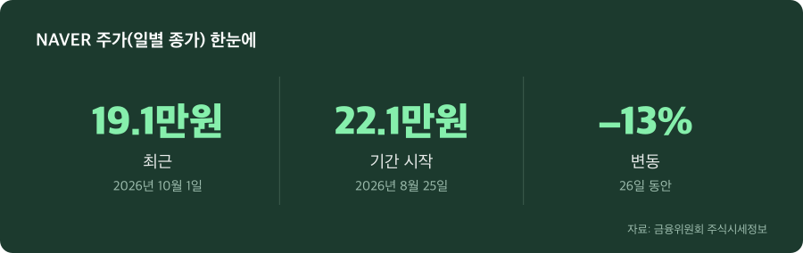 NAVER 주가(일별 종가) 주요 수치