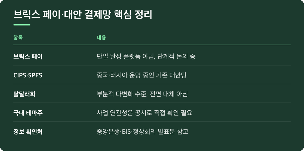 브릭스 페이·대안 결제망 핵심 정리